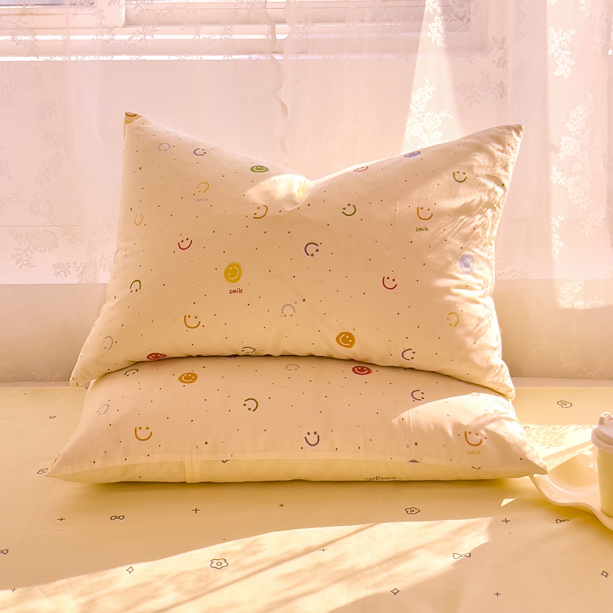 DoDo 兜兜 2026新款卡通全棉纯棉小清新单品枕套系列 （可定做尺寸） 多彩笑脸