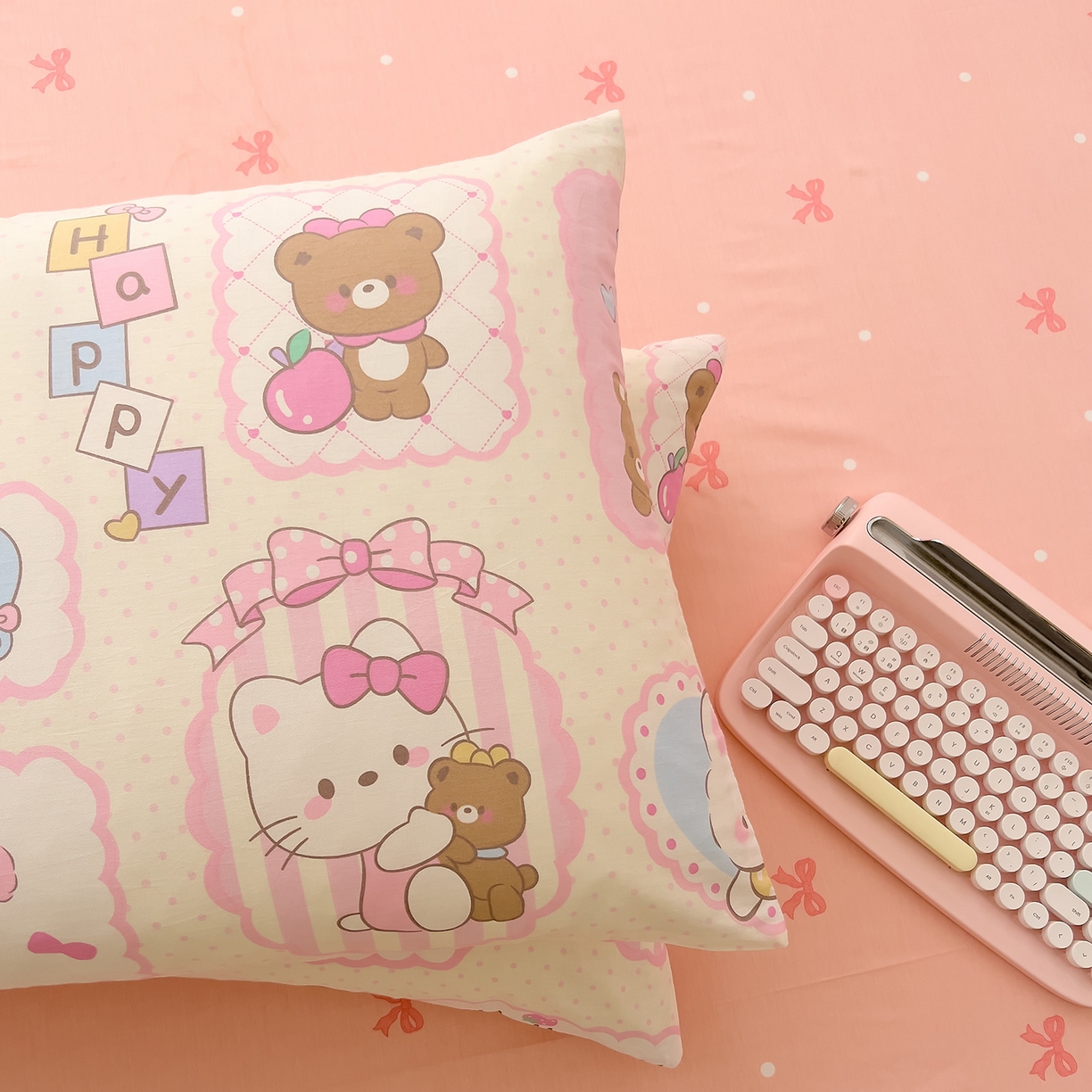 91家纺网 家纺一手货源 找家纺 DoDo 兜兜 2026新款卡通全棉纯棉小清新单品枕套系列 （可定做尺寸） 粉粉猫