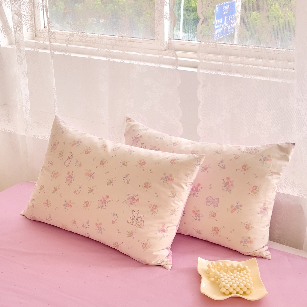 91家纺网 家纺一手货源 找家纺 DoDo 兜兜 2026新款卡通全棉纯棉小清新单品枕套系列 （可定做尺寸） 萝莉兔