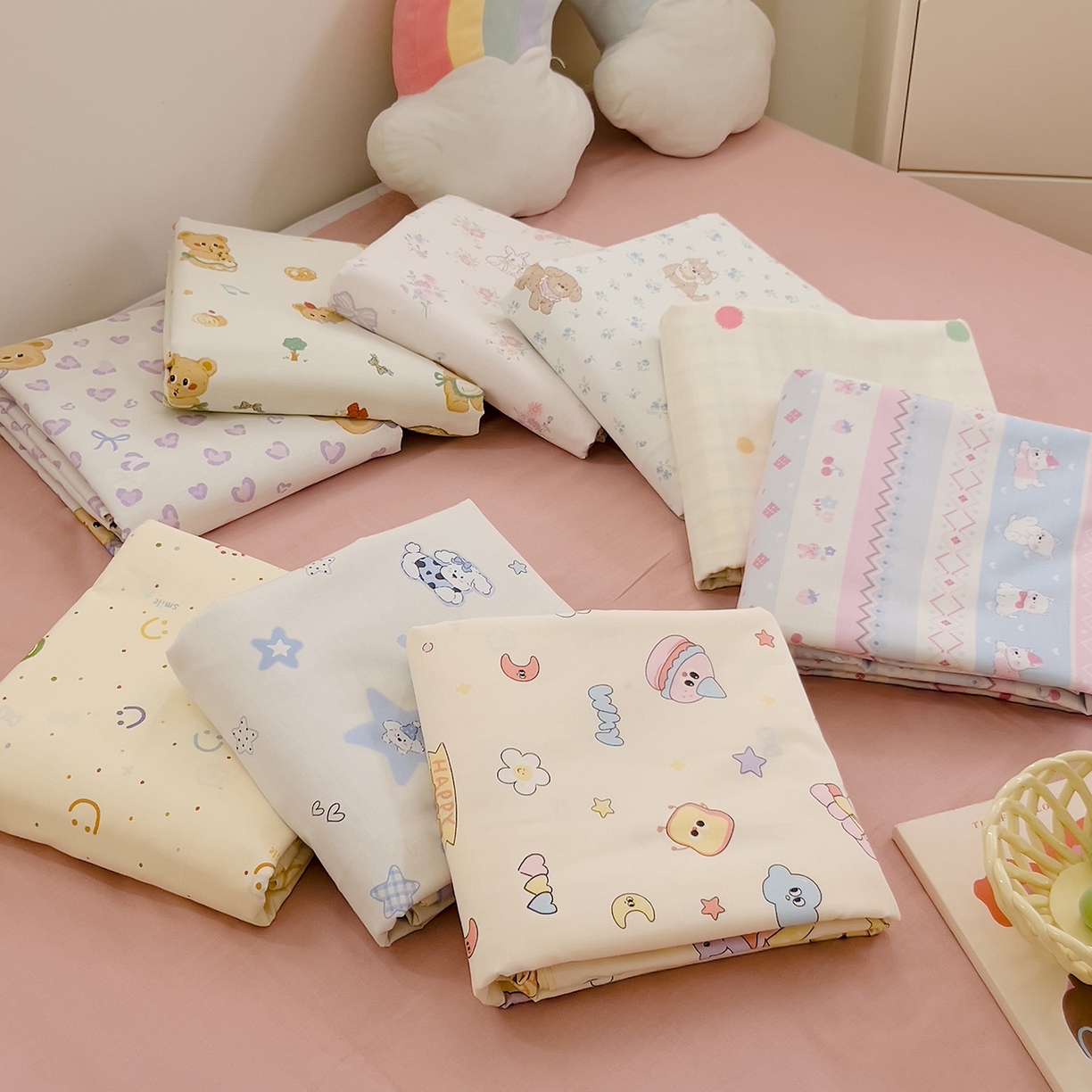 91家纺网 家纺一手货源 找家纺 （总）DoDo 兜兜 2025新款卡通全棉纯棉小清新单品枕套系列 （可定做尺寸）