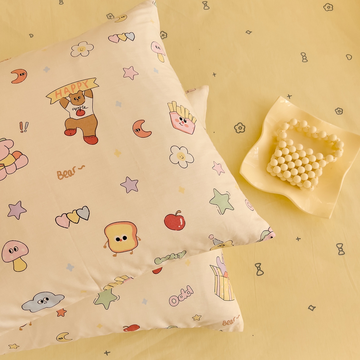 91家纺网 家纺一手货源 找家纺 DoDo 兜兜 2026新款卡通全棉纯棉小清新单品枕套系列 （可定做尺寸） 爱豆熊