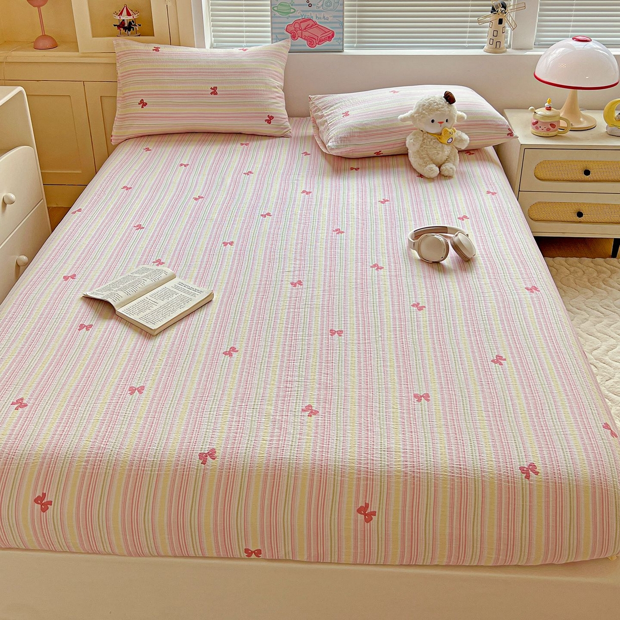 91家纺网 家纺一手货源 找家纺 Mata蔓塔家 2025新款双层纱印花系列单床笠床笠单件 遇见彩虹