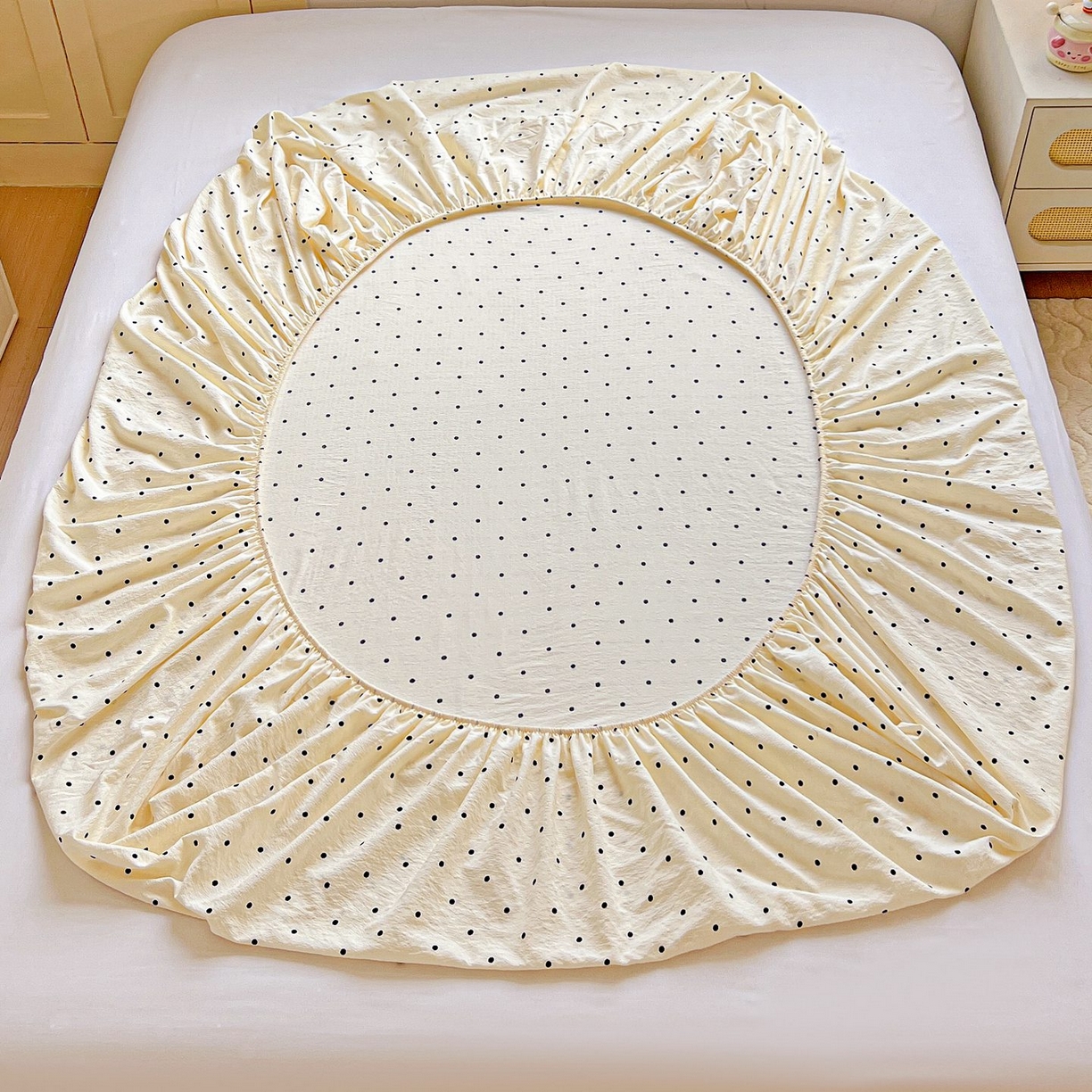 91家纺网 家纺一手货源 找家纺 Mata蔓塔家 2025新款双层纱印花系列单床笠床笠单件 米波点