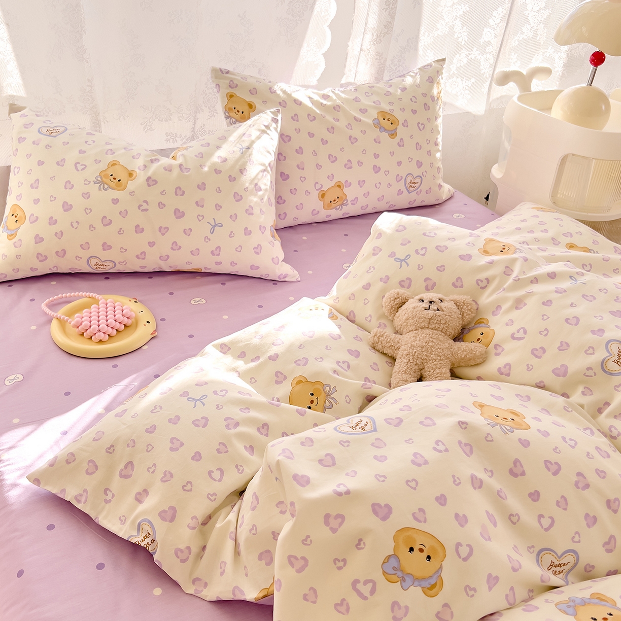 91家纺网 家纺一手货源 找家纺 DoDo 兜兜 2026新款卡通全棉纯棉小清新三四件套系列 （可定做尺寸） 豹纹小熊