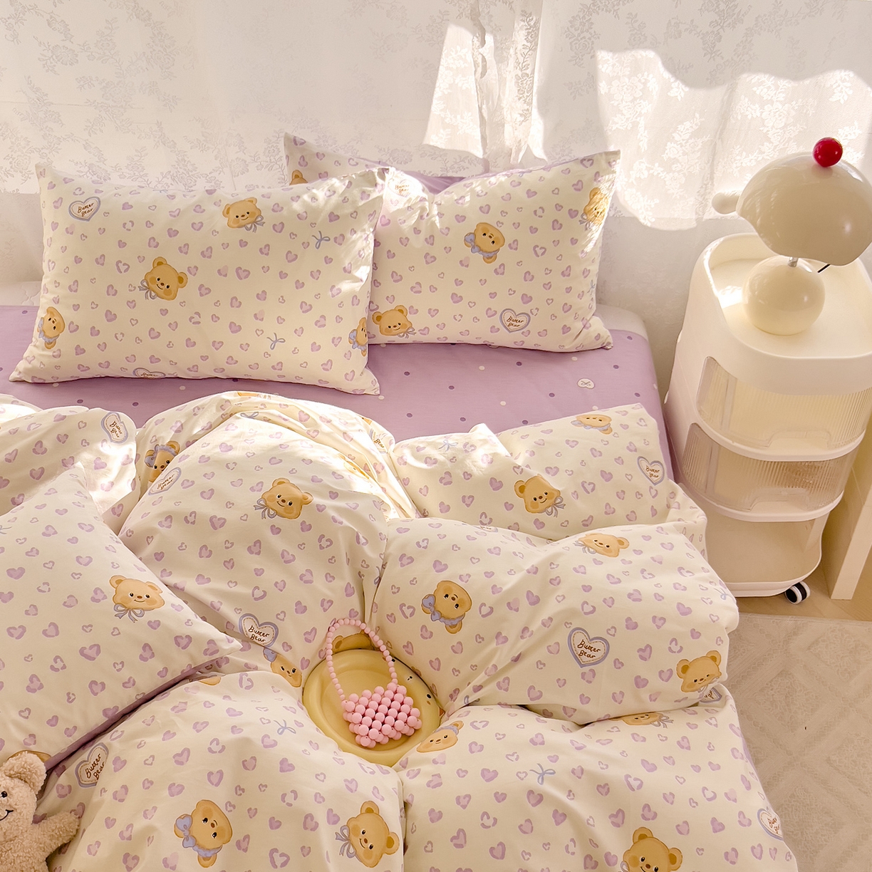 91家纺网 家纺一手货源 找家纺 DoDo 兜兜 2026新款卡通全棉纯棉小清新三四件套系列 （可定做尺寸） 豹纹小熊