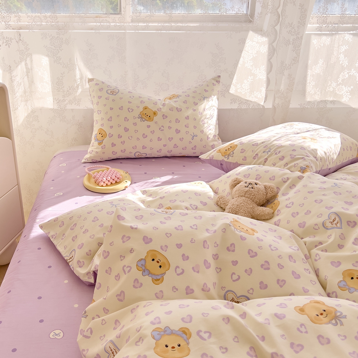 91家纺网 家纺一手货源 找家纺 DoDo 兜兜 2026新款卡通全棉纯棉小清新三四件套系列 （可定做尺寸） 豹纹小熊