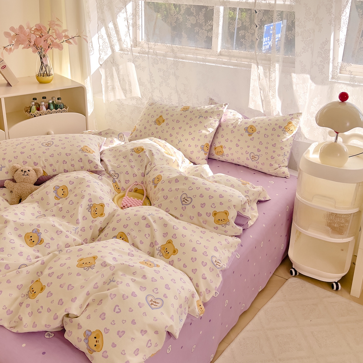 91家纺网 家纺一手货源 找家纺 DoDo 兜兜 2026新款卡通全棉纯棉小清新三四件套系列 （可定做尺寸） 豹纹小熊