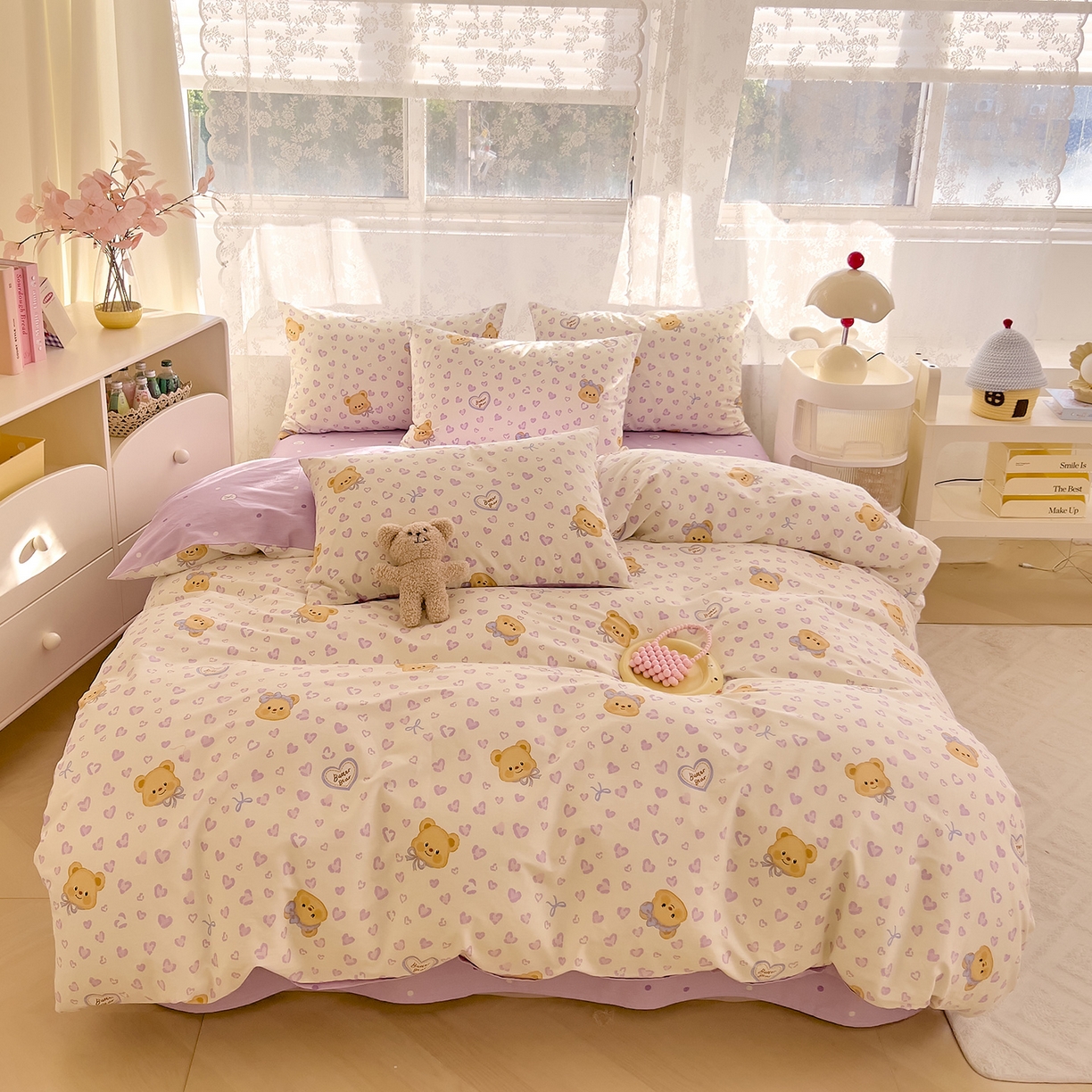 91家纺网 家纺一手货源 找家纺 DoDo 兜兜 2026新款卡通全棉纯棉小清新三四件套系列 （可定做尺寸） 豹纹小熊