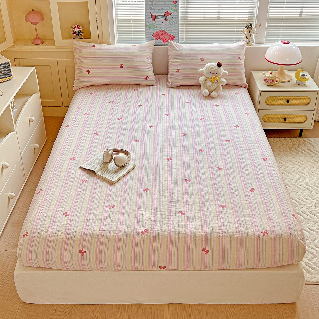 91家纺网 家纺一手货源 找家纺 Mata蔓塔家 2025新款双层纱印花系列单床笠床笠单件 遇见彩虹