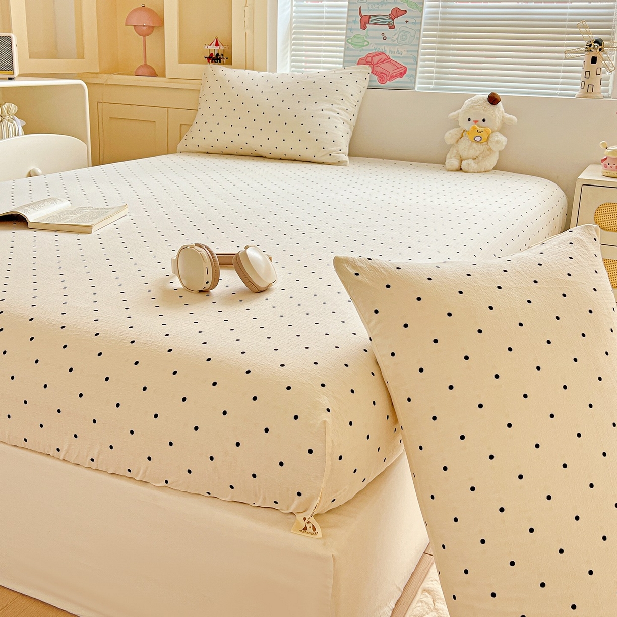 91家纺网 家纺一手货源 找家纺 Mata蔓塔家 2025新款双层纱印花系列单床笠床笠单件 米波点