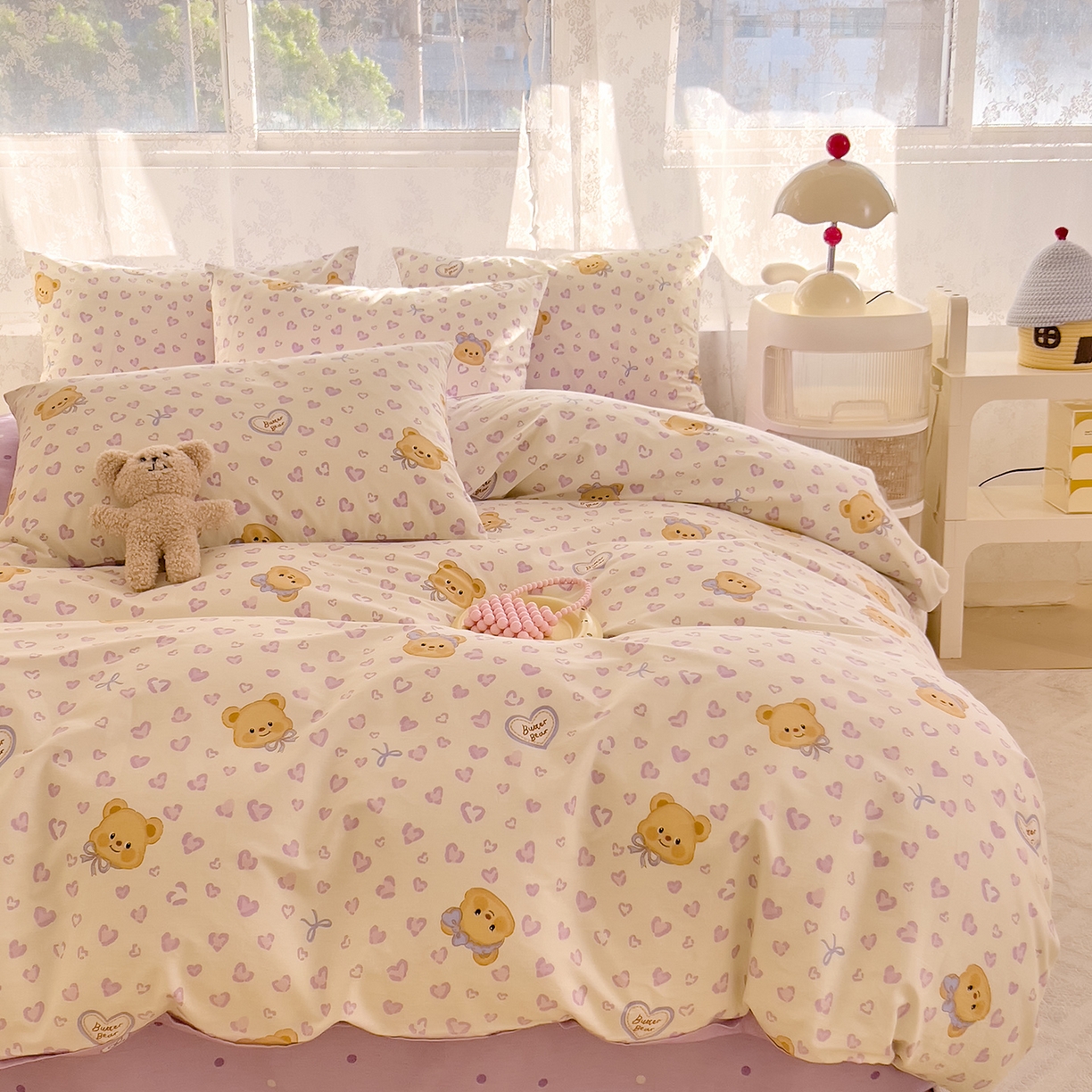 91家纺网 家纺一手货源 找家纺 DoDo 兜兜 2026新款卡通全棉纯棉小清新三四件套系列 （可定做尺寸） 豹纹小熊