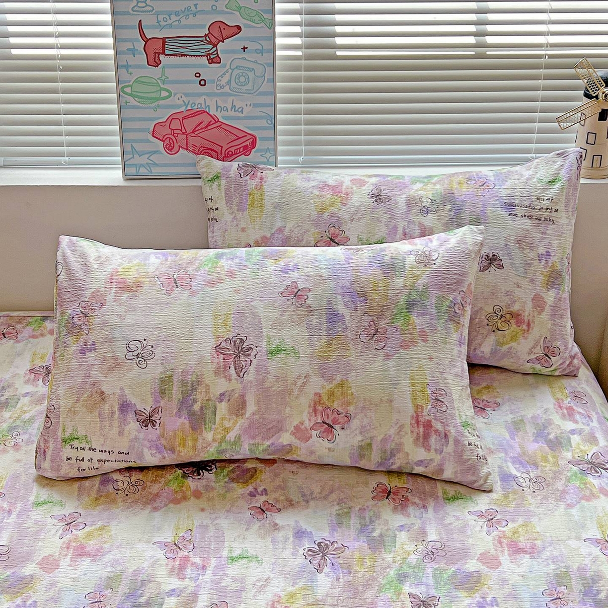 91家纺网 家纺一手货源 找家纺 Mata蔓塔家 2025新款双层纱印花系列单床笠床笠单件 油彩蝴蝶