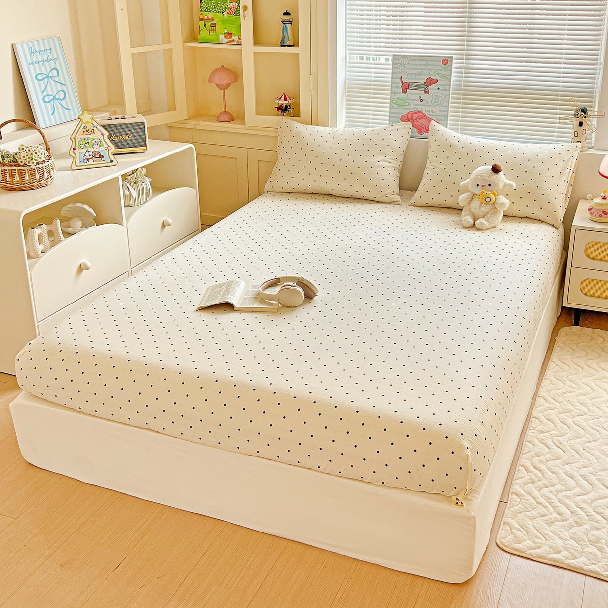 91家纺网 家纺一手货源 找家纺 Mata蔓塔家 2025新款双层纱印花系列单床笠床笠单件 米波点