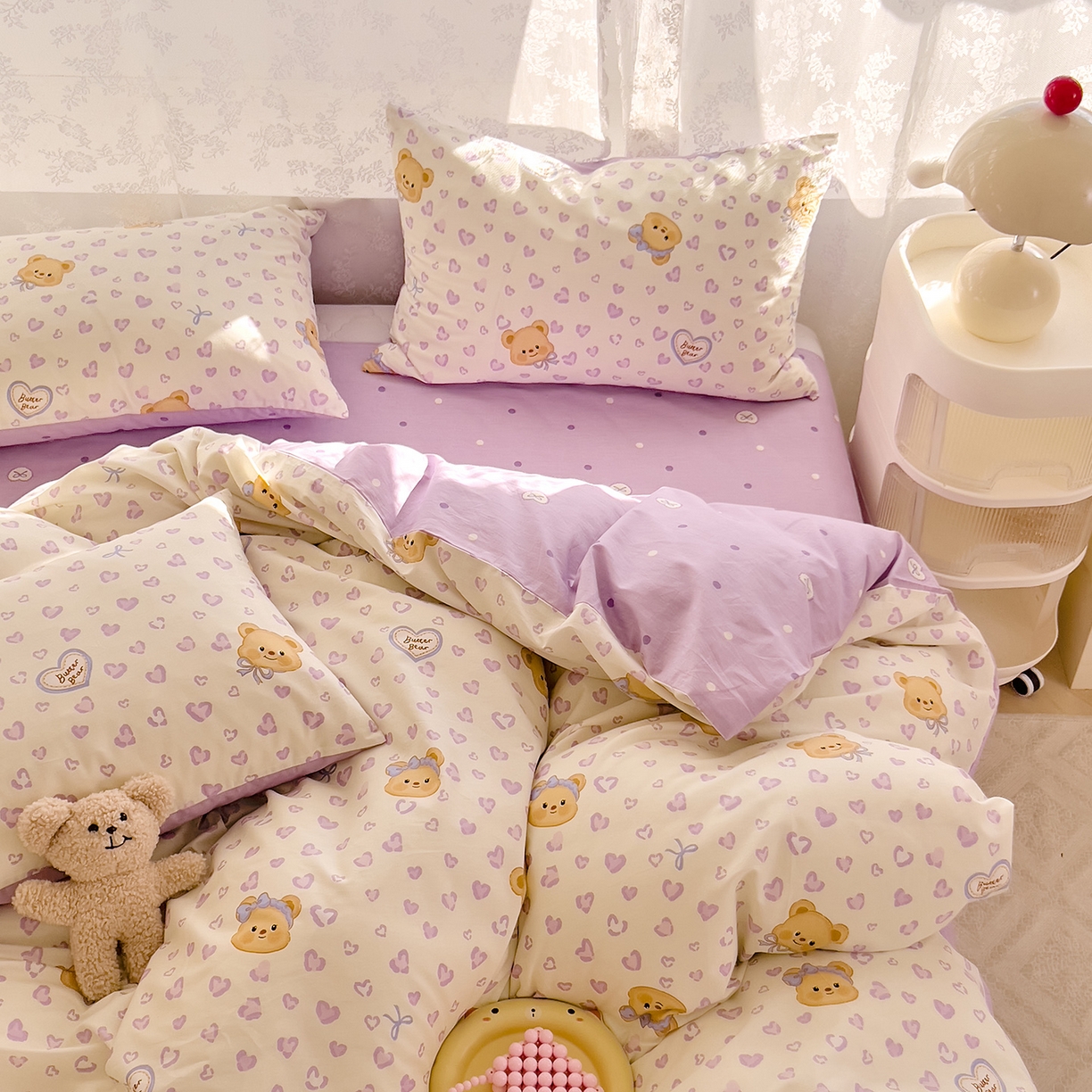 91家纺网 家纺一手货源 找家纺 DoDo 兜兜 2026新款卡通全棉纯棉小清新三四件套系列 （可定做尺寸） 豹纹小熊