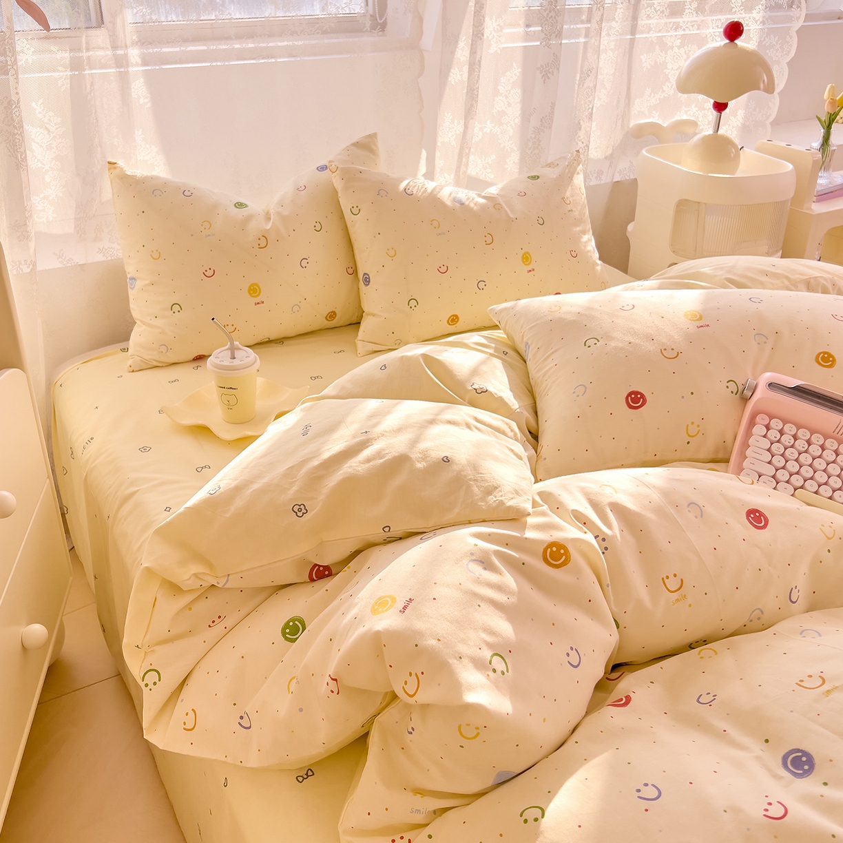DoDo 兜兜 2026新款卡通全棉纯棉小清新三四件套系列 （可定做尺寸） 多彩笑脸