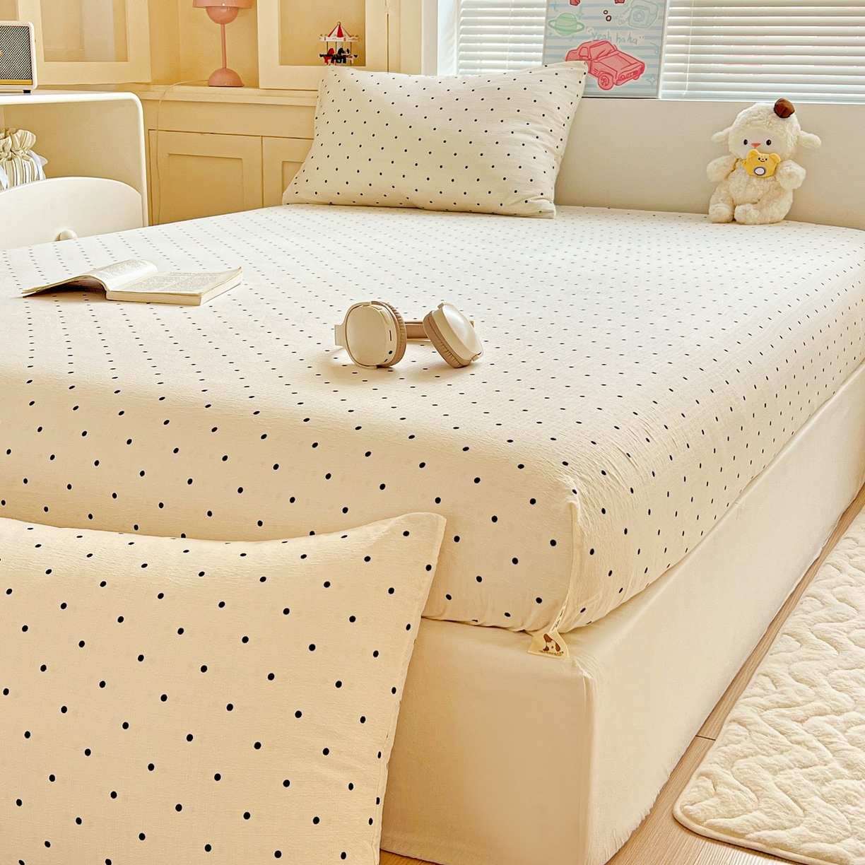 91家纺网 家纺一手货源 找家纺 Mata蔓塔家 2025新款双层纱印花系列单床笠床笠单件 米波点