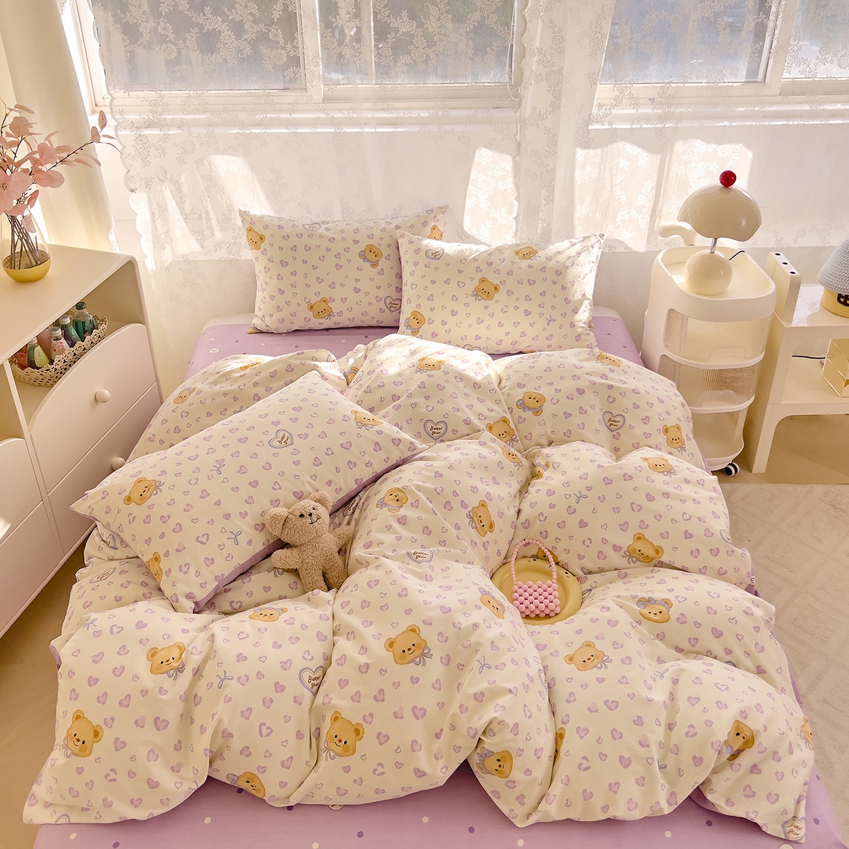 91家纺网 家纺一手货源 找家纺 DoDo 兜兜 2026新款卡通全棉纯棉小清新三四件套系列 （可定做尺寸） 豹纹小熊