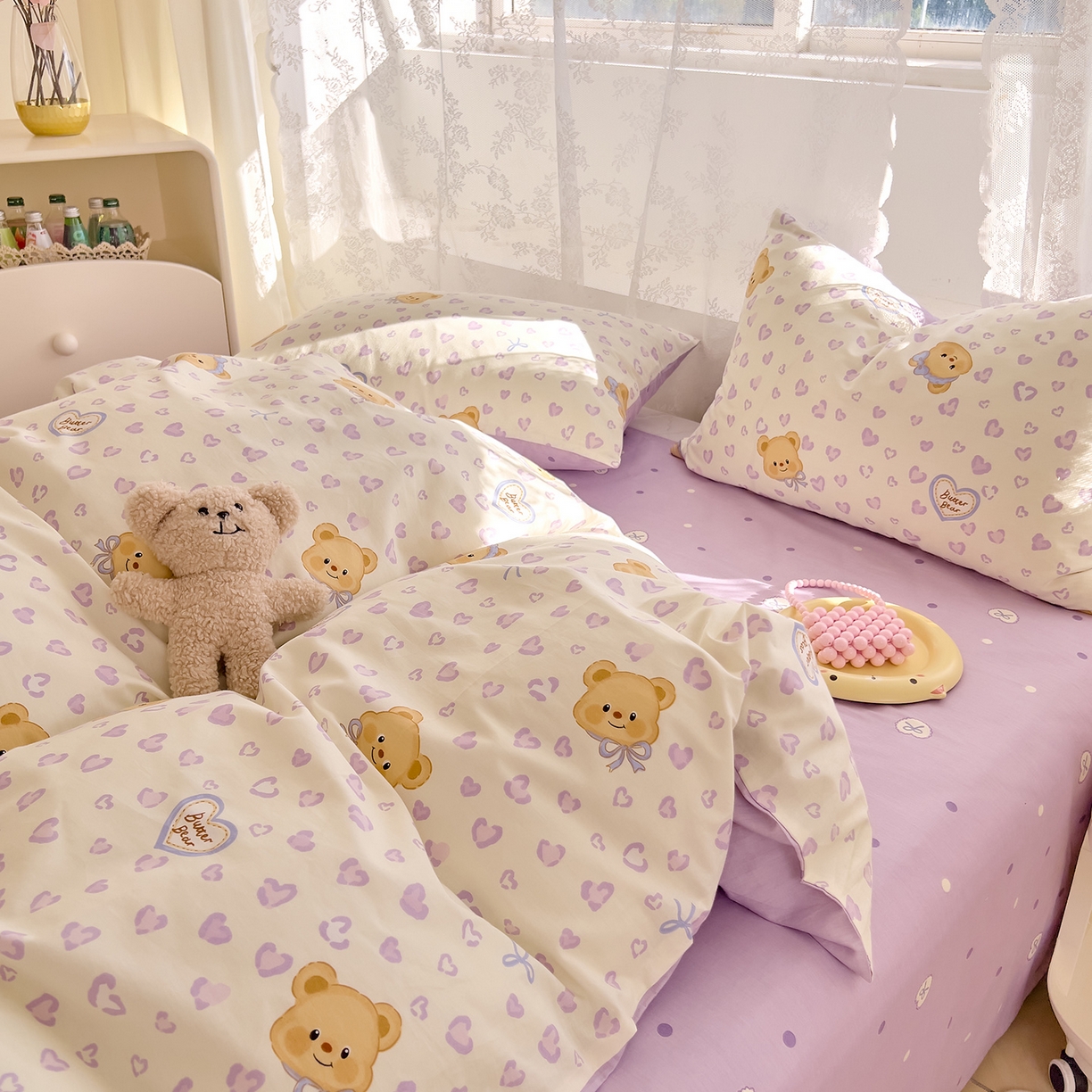 91家纺网 家纺一手货源 找家纺 DoDo 兜兜 2026新款卡通全棉纯棉小清新三四件套系列 （可定做尺寸） 豹纹小熊