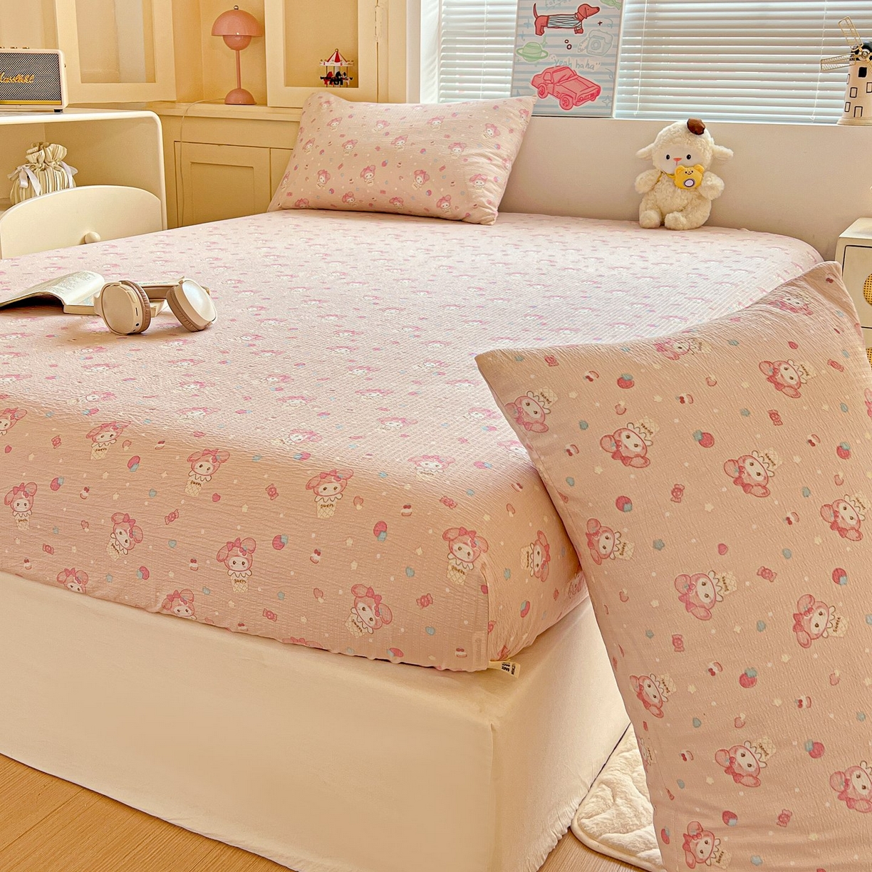 91家纺网 家纺一手货源 找家纺 Mata蔓塔家 2025新款双层纱印花系列单床笠床笠单件 小美