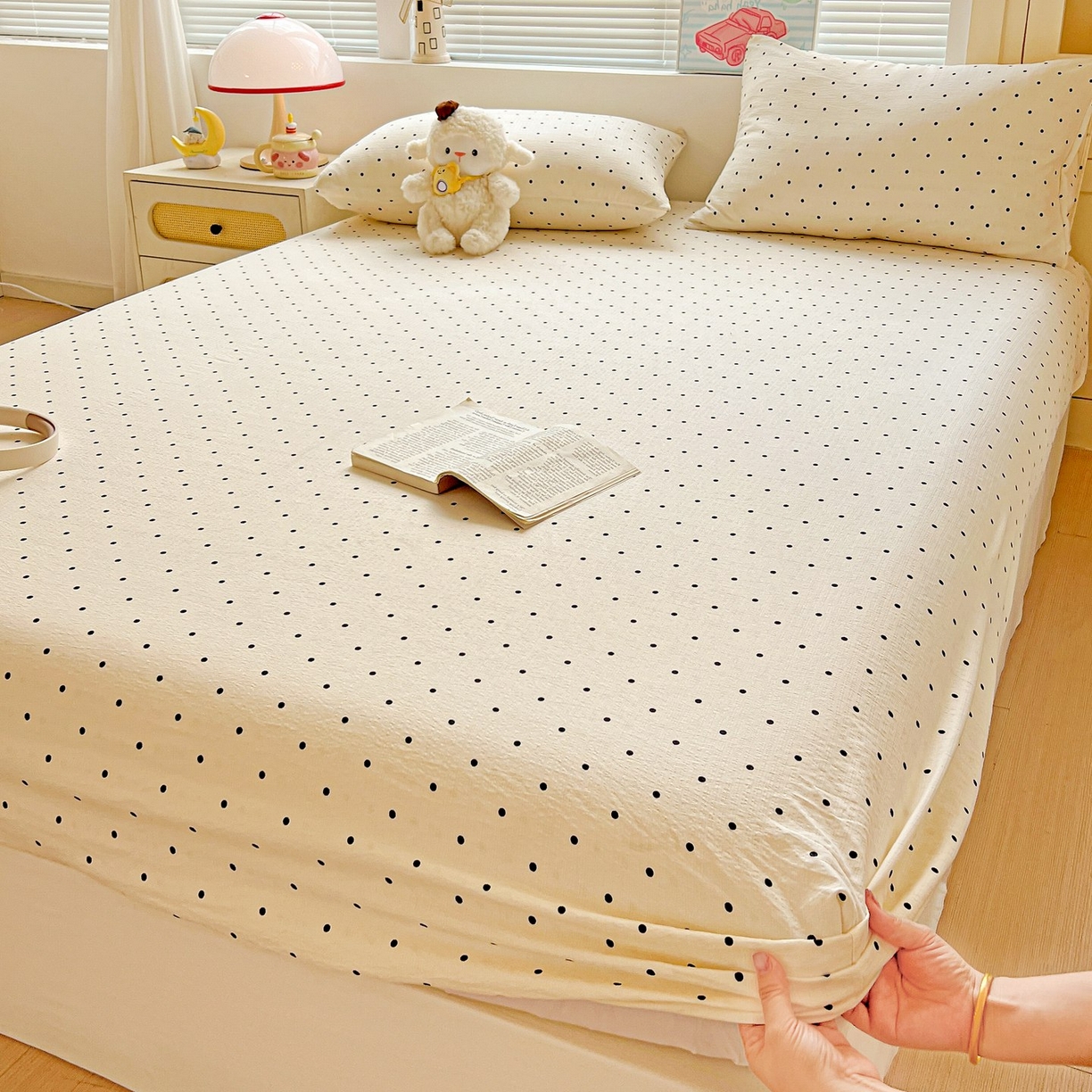 91家纺网 家纺一手货源 找家纺 Mata蔓塔家 2025新款双层纱印花系列单床笠床笠单件 米波点