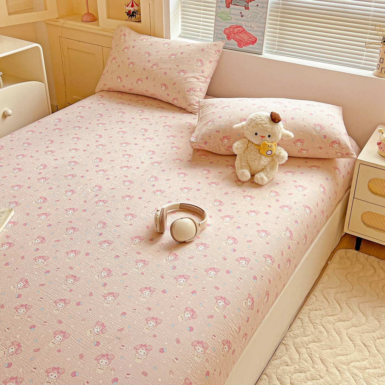 91家纺网 家纺一手货源 找家纺 Mata蔓塔家 2025新款双层纱印花系列单床笠床笠单件 小美