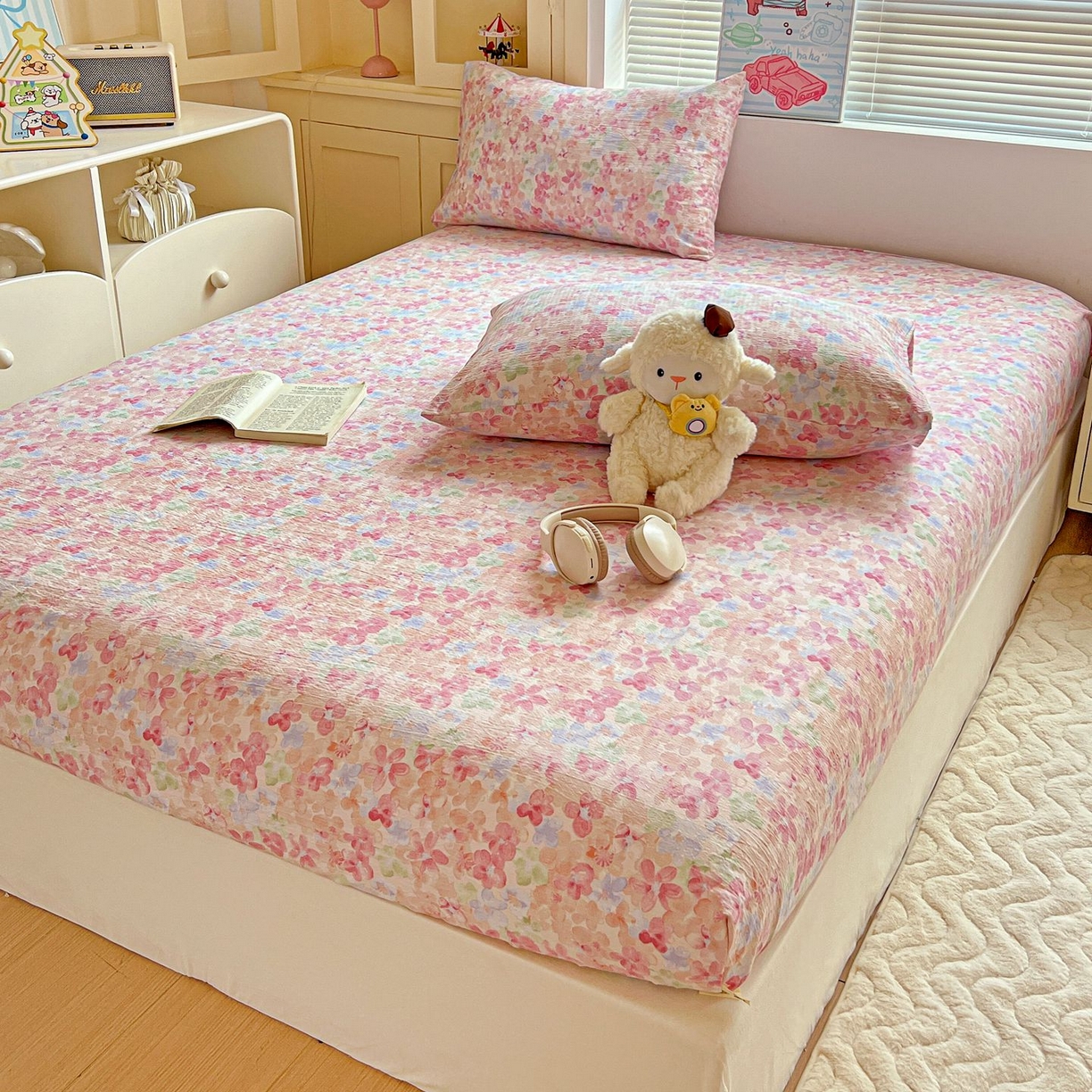 91家纺网 家纺一手货源 找家纺 Mata蔓塔家 2025新款双层纱印花系列单床笠床笠单件 十里桃花