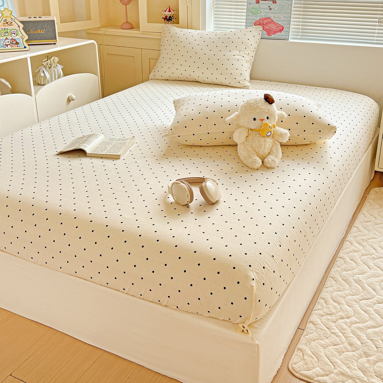 91家纺网 家纺一手货源 找家纺 Mata蔓塔家 2025新款双层纱印花系列单床笠床笠单件 米波点