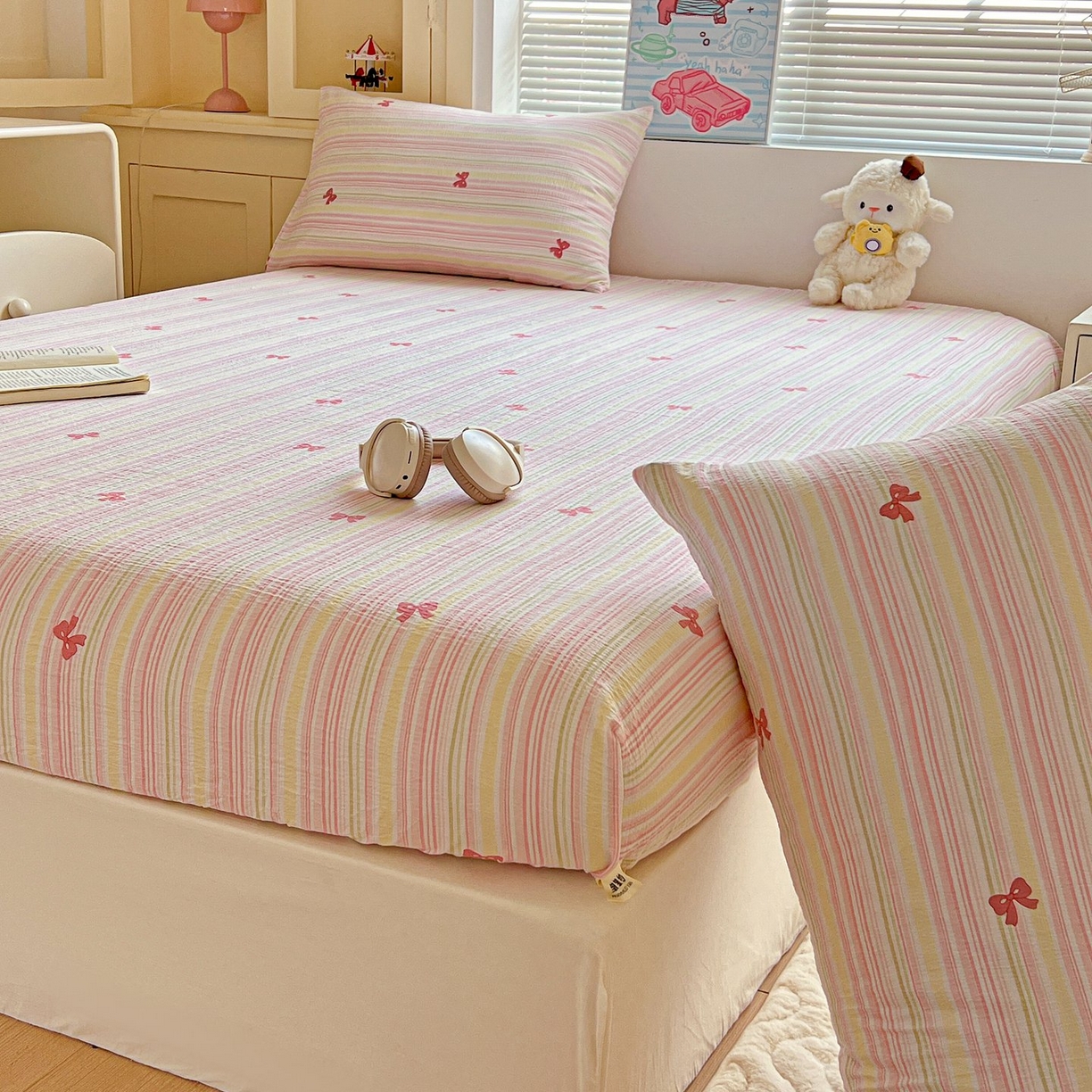 91家纺网 家纺一手货源 找家纺 Mata蔓塔家 2025新款双层纱印花系列单床笠床笠单件 遇见彩虹