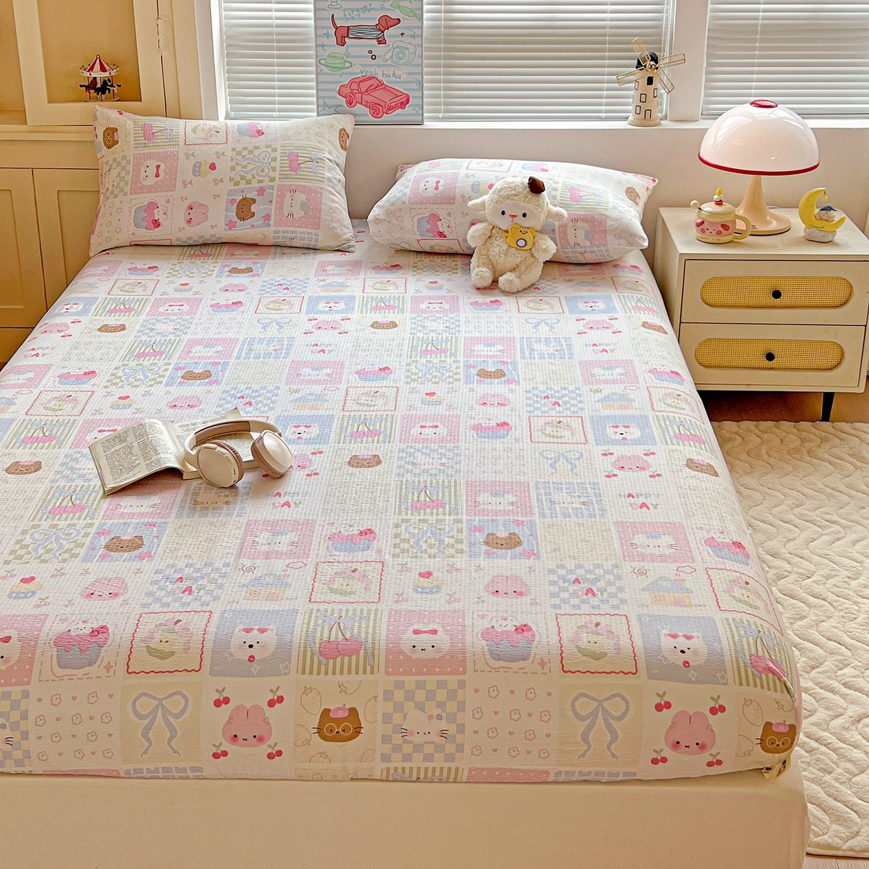 91家纺网 家纺一手货源 找家纺 Mata蔓塔家 2025新款双层纱印花系列单床笠床笠单件 奶油块块