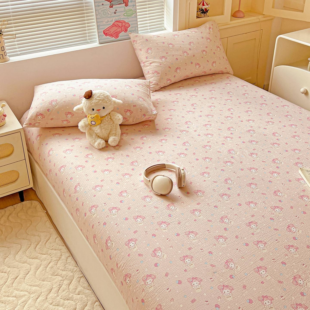 91家纺网 家纺一手货源 找家纺 Mata蔓塔家 2025新款双层纱印花系列单床笠床笠单件 小美