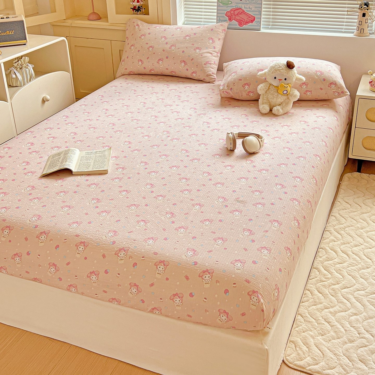 91家纺网 家纺一手货源 找家纺 Mata蔓塔家 2025新款双层纱印花系列单床笠床笠单件 小美