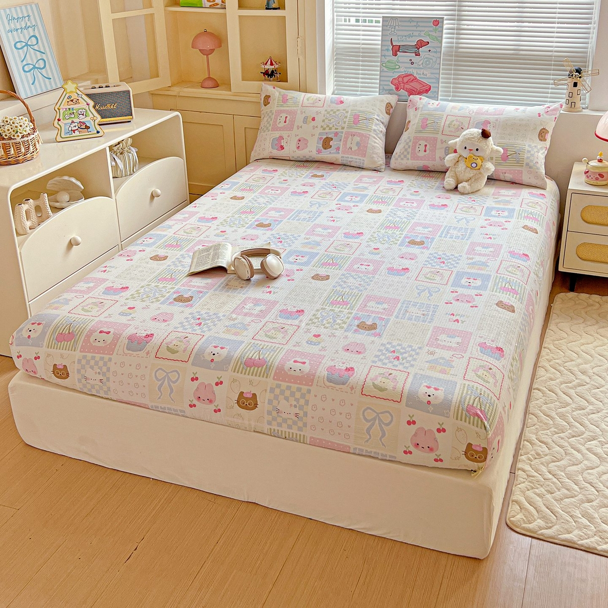 91家纺网 家纺一手货源 找家纺 Mata蔓塔家 2025新款双层纱印花系列单床笠床笠单件 奶油块块