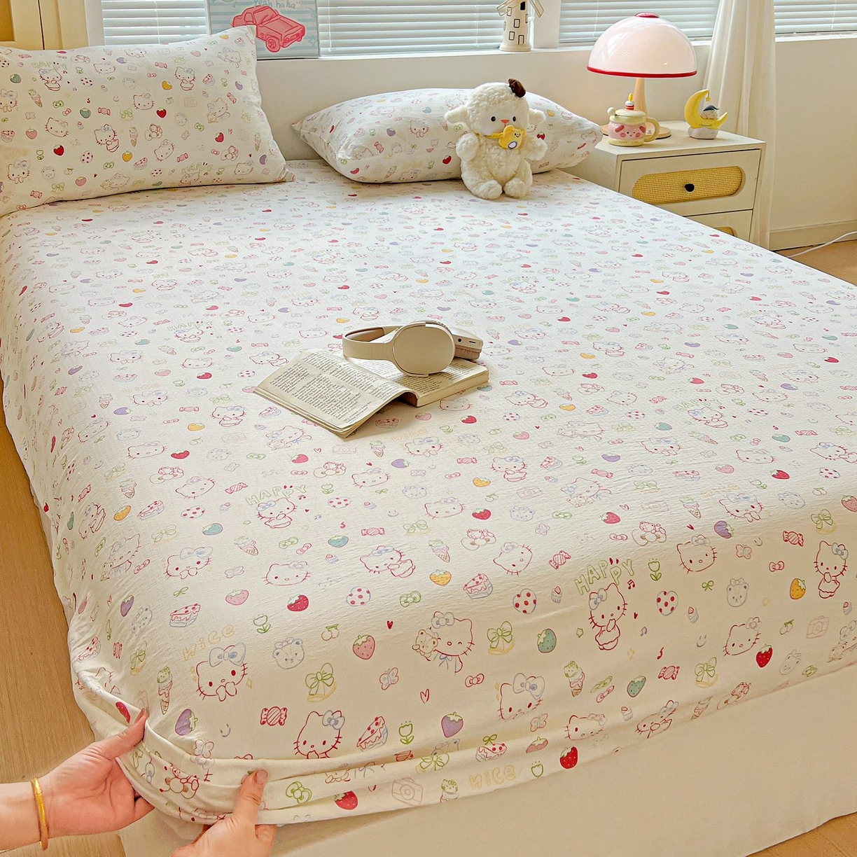 91家纺网 家纺一手货源 找家纺 Mata蔓塔家 2025新款双层纱印花系列单床笠床笠单件 甜品猫星球