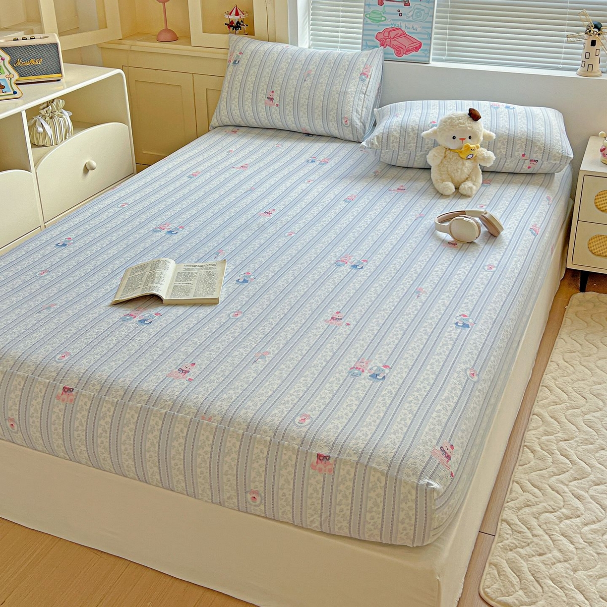 91家纺网 家纺一手货源 找家纺 Mata蔓塔家 2025新款双层纱印花系列单床笠床笠单件 小象宝宝