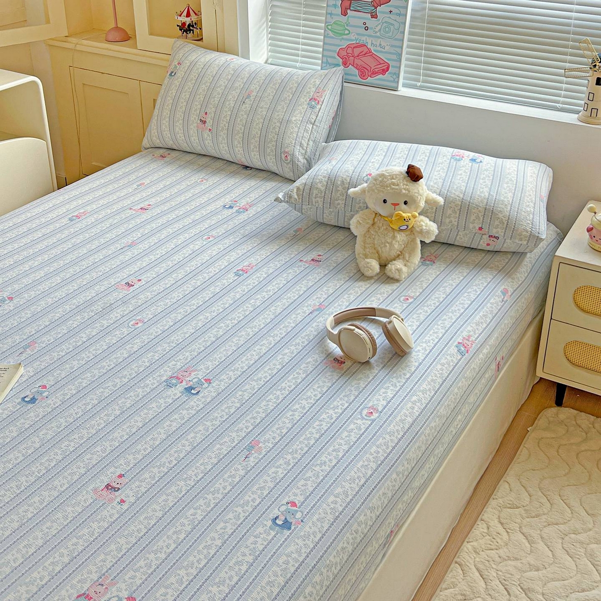 91家纺网 家纺一手货源 找家纺 Mata蔓塔家 2025新款双层纱印花系列单床笠床笠单件 小象宝宝