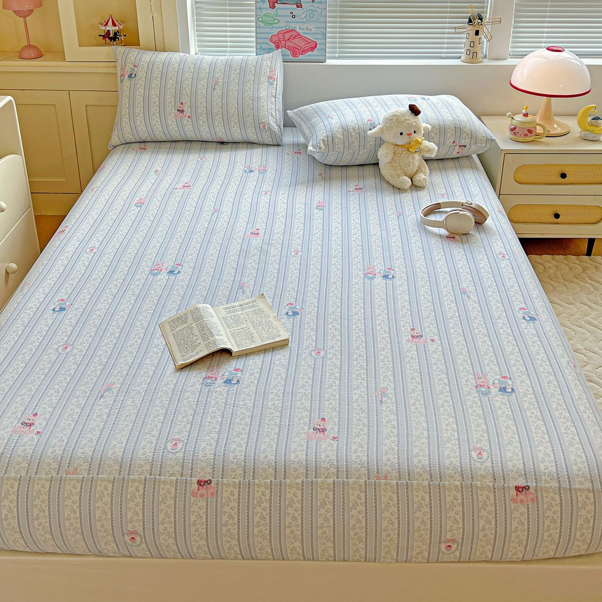 91家纺网 家纺一手货源 找家纺 Mata蔓塔家 2025新款双层纱印花系列单床笠床笠单件 小象宝宝