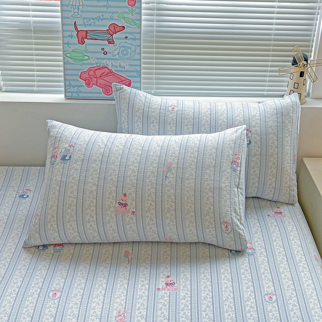 91家纺网 家纺一手货源 找家纺 Mata蔓塔家 2025新款双层纱印花系列单床笠床笠单件 小象宝宝