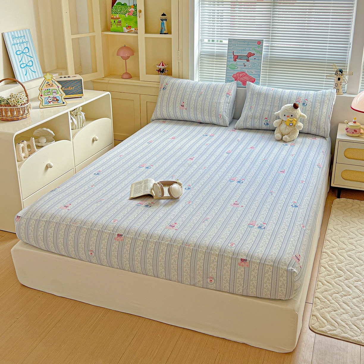 91家纺网 家纺一手货源 找家纺 Mata蔓塔家 2025新款双层纱印花系列单床笠床笠单件 小象宝宝