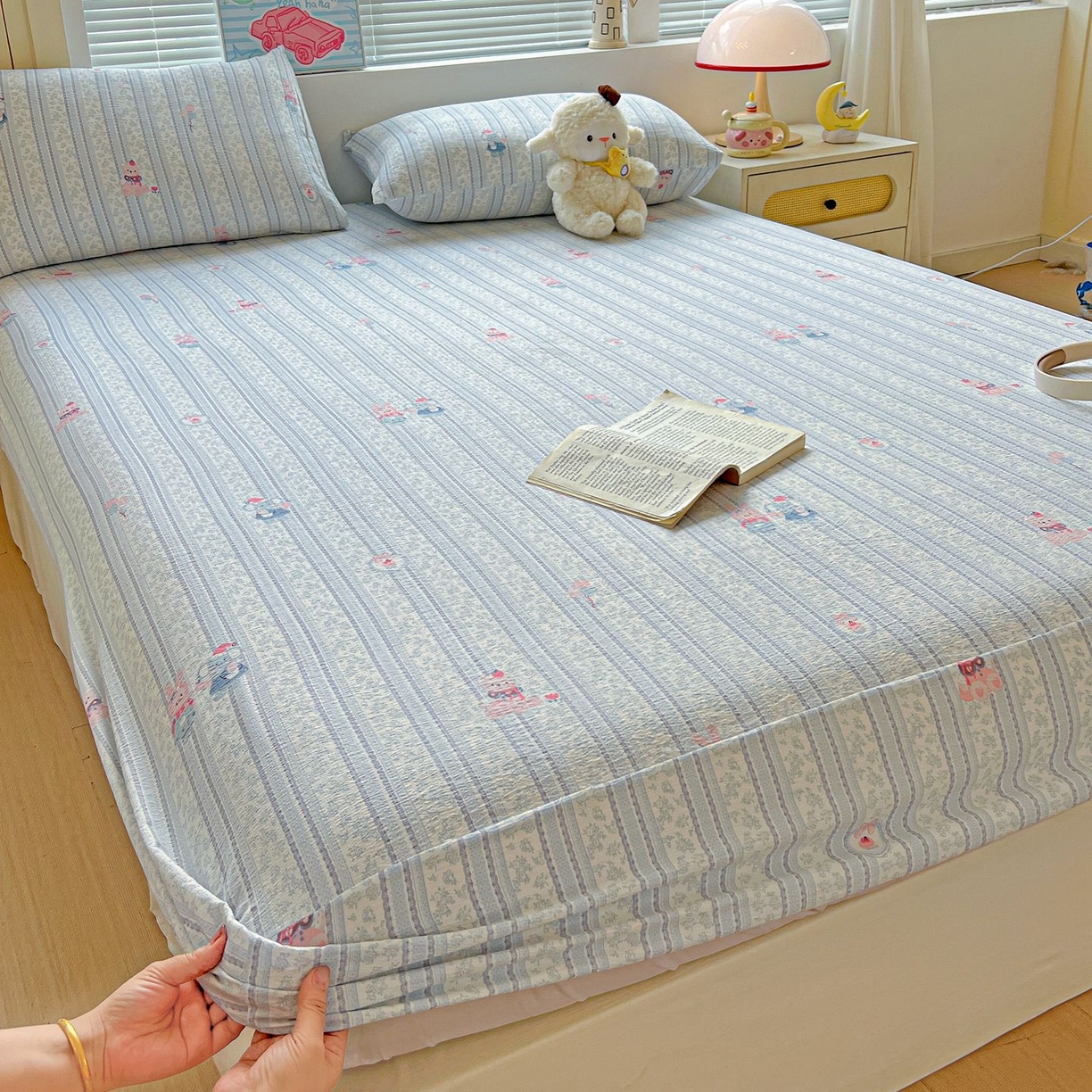 91家纺网 家纺一手货源 找家纺 Mata蔓塔家 2025新款双层纱印花系列单床笠床笠单件 小象宝宝