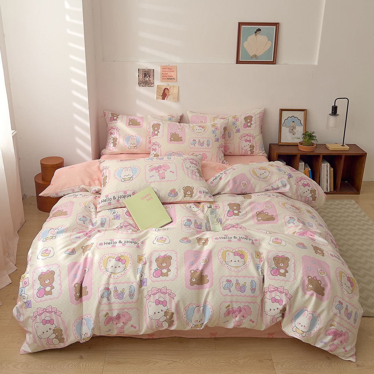 91家纺网 家纺一手货源 找家纺 DoDo 兜兜 2026新款卡通全棉纯棉小清新三四件套系列 （可定做尺寸） 粉粉猫