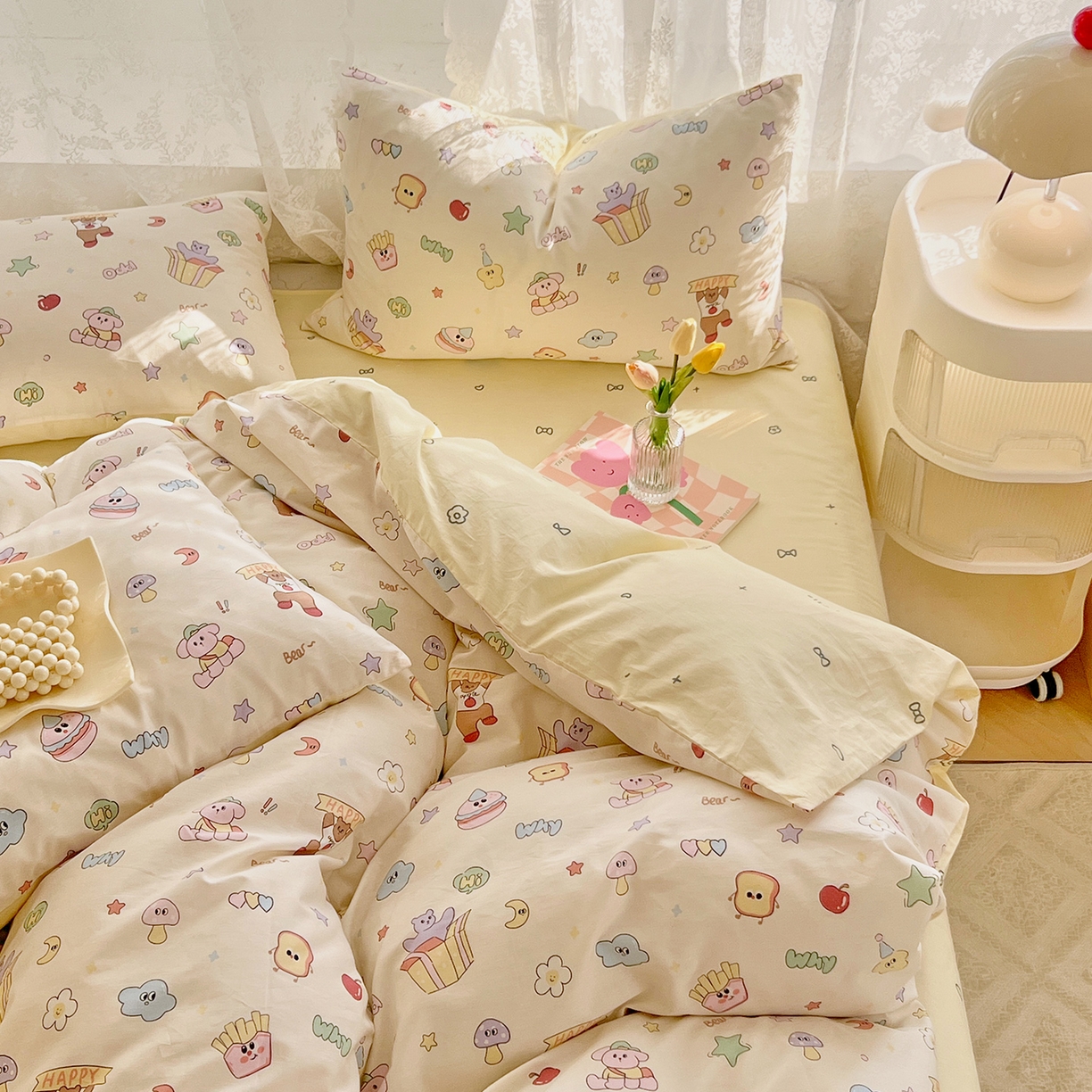 91家纺网 家纺一手货源 找家纺 DoDo 兜兜 2026新款卡通全棉纯棉小清新三四件套系列 （可定做尺寸） 爱豆熊