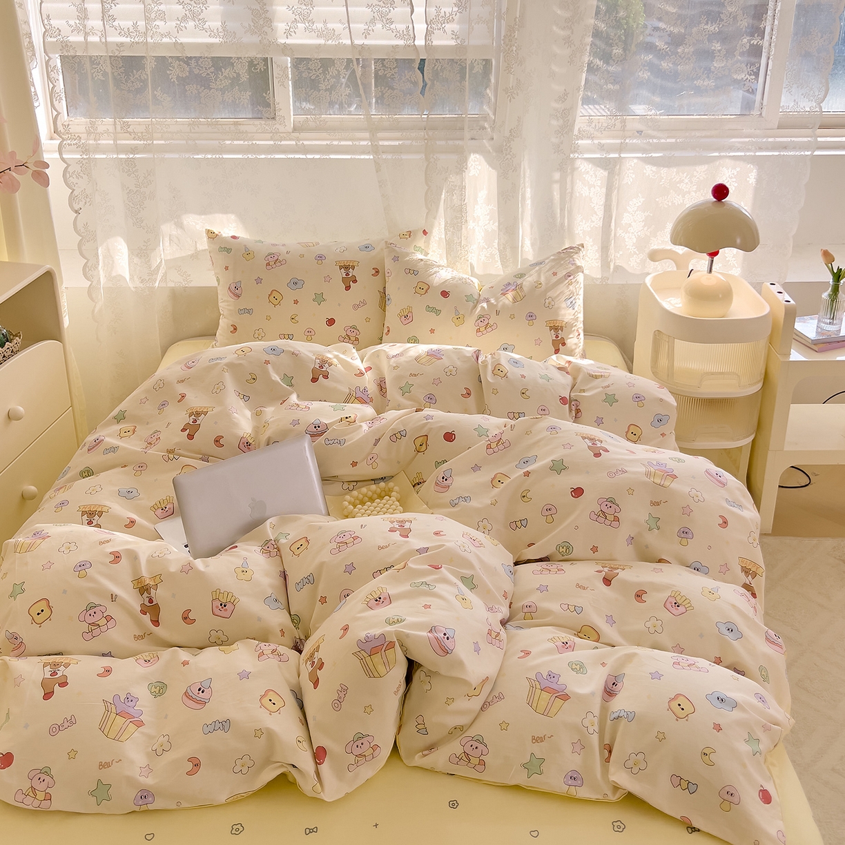 91家纺网 家纺一手货源 找家纺 DoDo 兜兜 2026新款卡通全棉纯棉小清新三四件套系列 （可定做尺寸） 爱豆熊