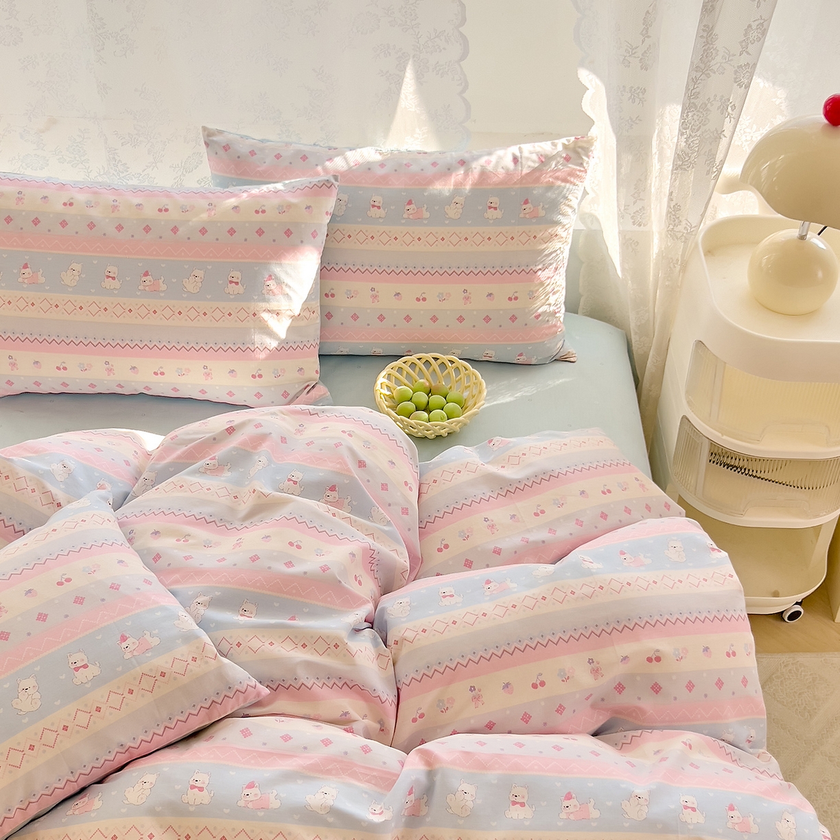 91家纺网 家纺一手货源 找家纺 DoDo 兜兜 2026新款卡通全棉纯棉小清新三四件套系列 （可定做尺寸） 小狗笔记