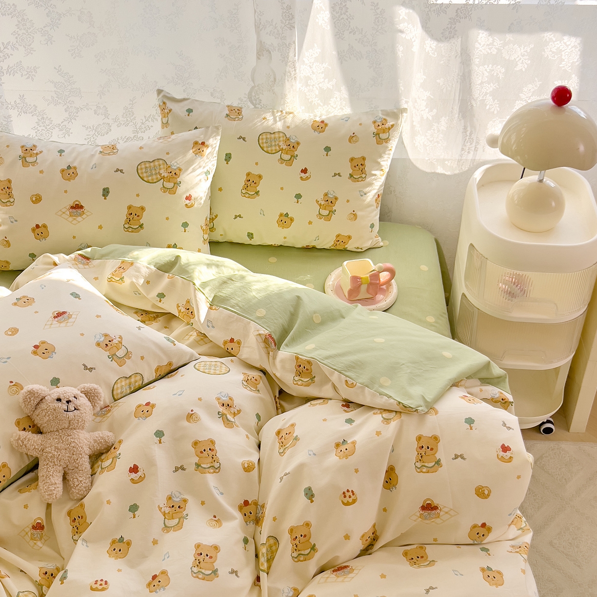 91家纺网 家纺一手货源 找家纺 DoDo 兜兜 2026新款卡通全棉纯棉小清新三四件套系列 （可定做尺寸） 围裙小熊