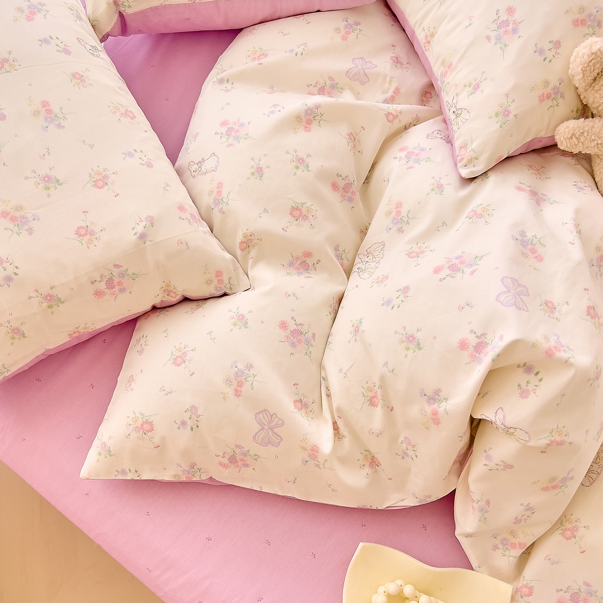 91家纺网 家纺一手货源 找家纺 DoDo 兜兜 2026新款卡通全棉纯棉小清新三四件套系列 （可定做尺寸） 萝莉兔