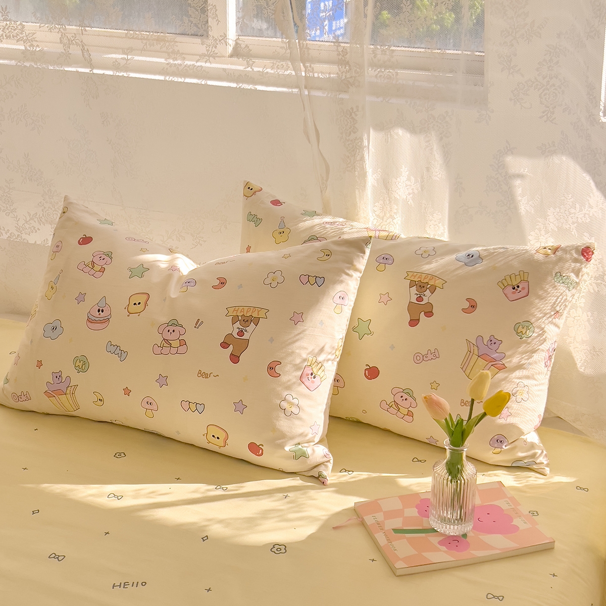 91家纺网 家纺一手货源 找家纺 DoDo 兜兜 2026新款卡通全棉纯棉小清新三四件套系列 （可定做尺寸） 爱豆熊