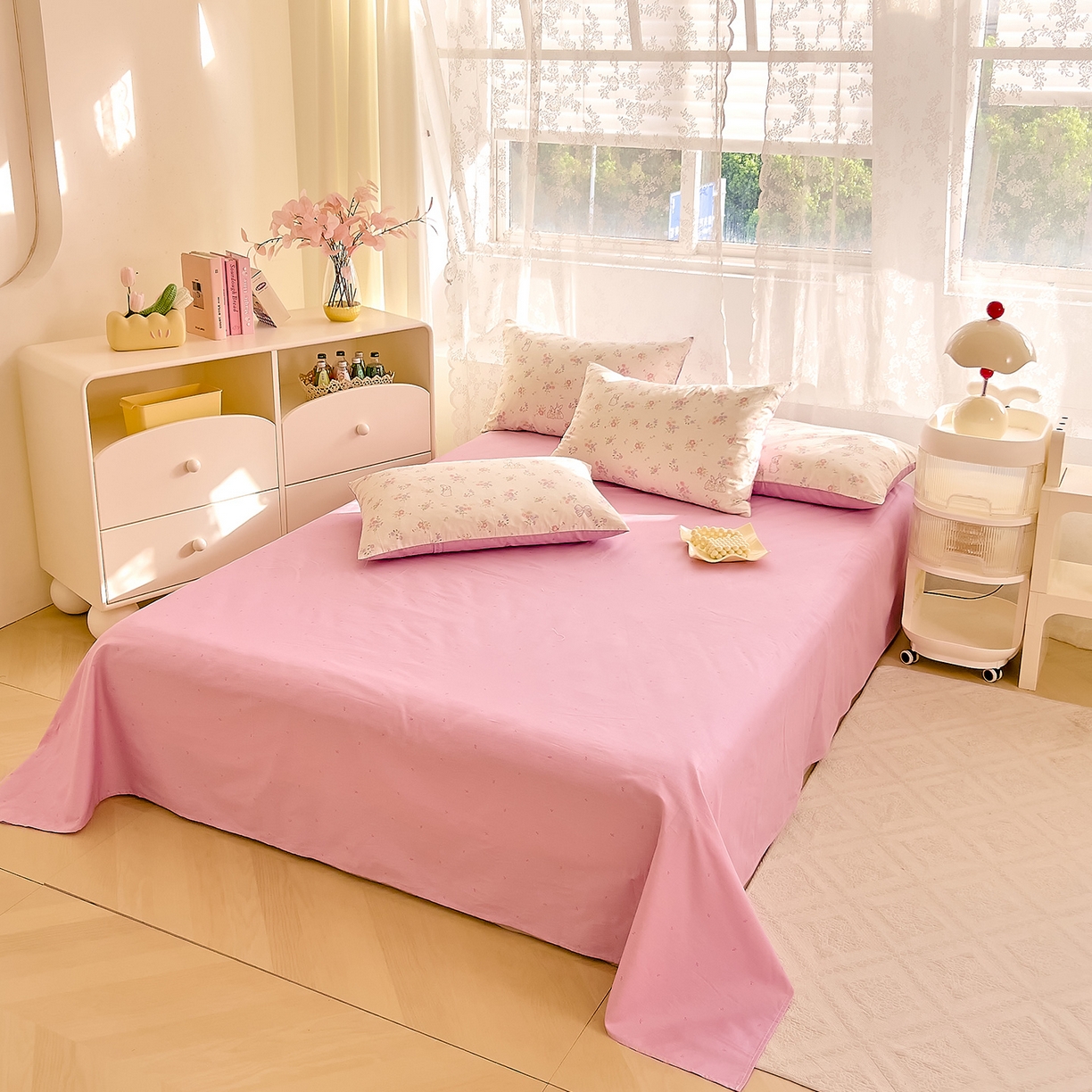 91家纺网 家纺一手货源 找家纺 DoDo 兜兜 2026新款卡通全棉纯棉小清新三四件套系列 （可定做尺寸） 萝莉兔