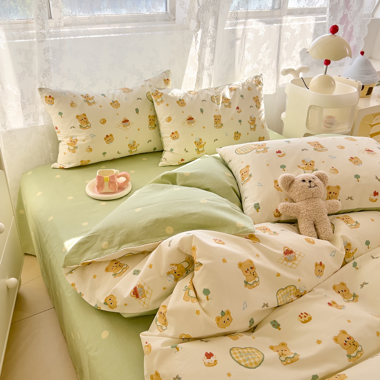 DoDo 兜兜 2026新款卡通全棉纯棉小清新三四件套系列 （可定做尺寸） 围裙小熊