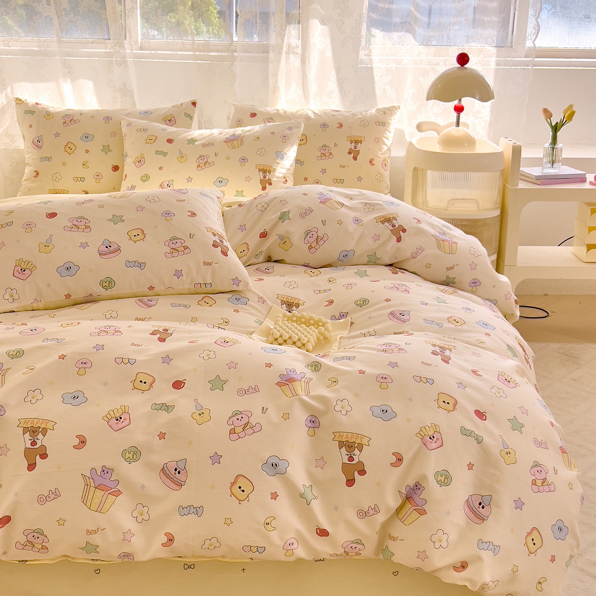 91家纺网 家纺一手货源 找家纺 DoDo 兜兜 2026新款卡通全棉纯棉小清新三四件套系列 （可定做尺寸） 爱豆熊