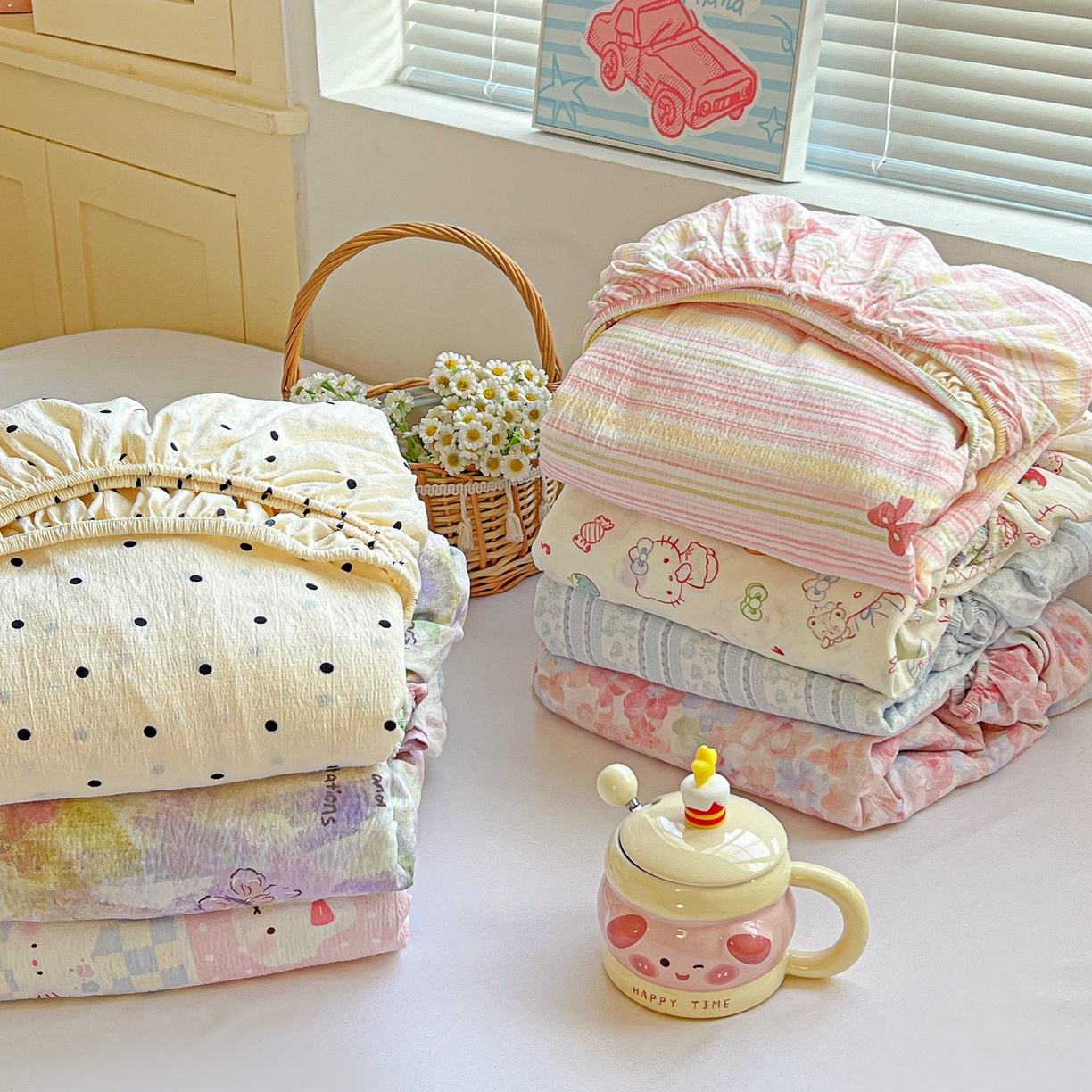 91家纺网 家纺一手货源 找家纺 （总）Mata蔓塔家 2025新款双层纱印花系列单床笠床笠单件